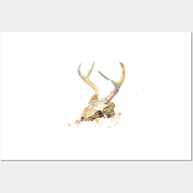 Deer Skull and Antlers Watercolor Wall Art by HRothstein